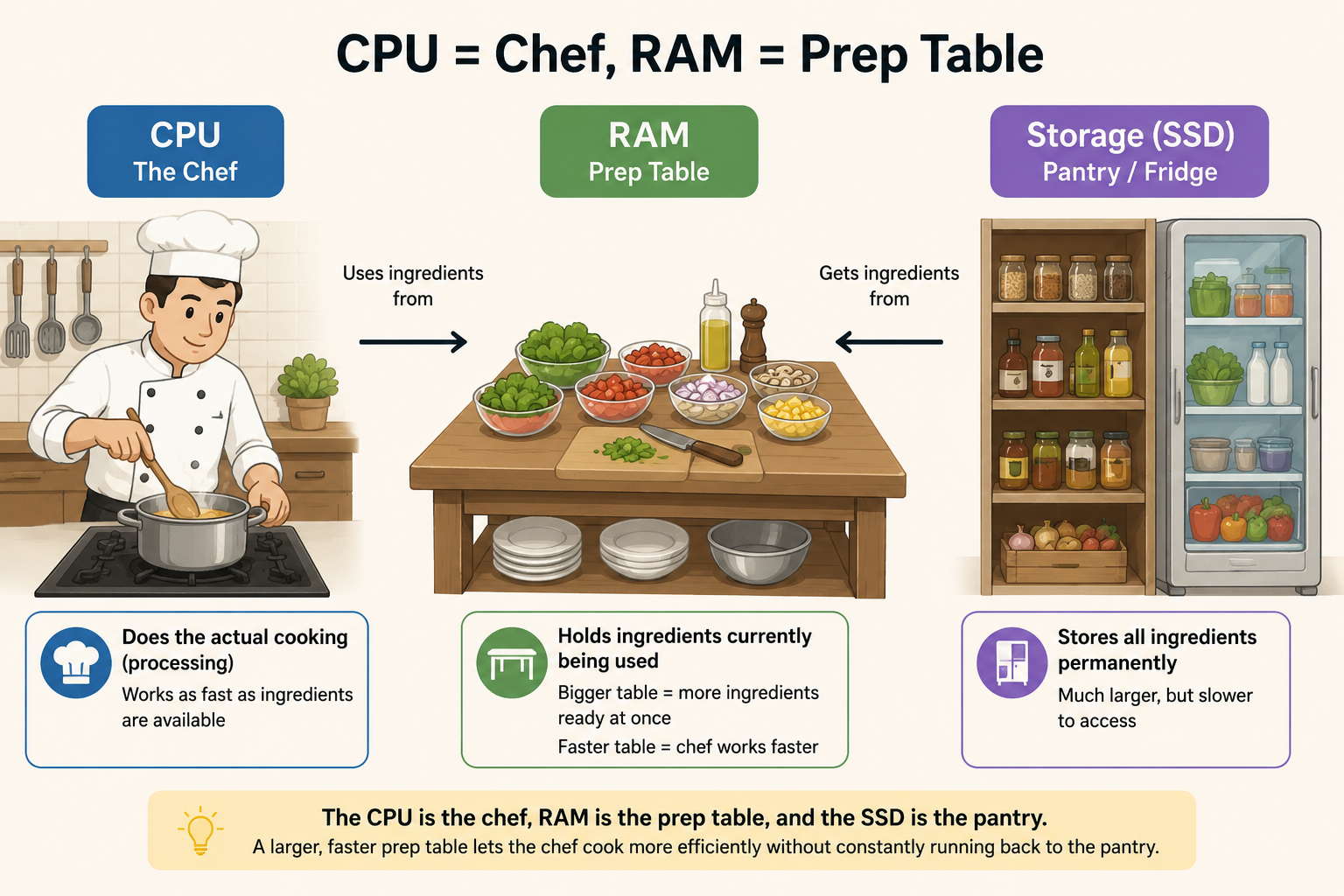 CPU vs RAM explained — the chef and prep table analogy for music producers