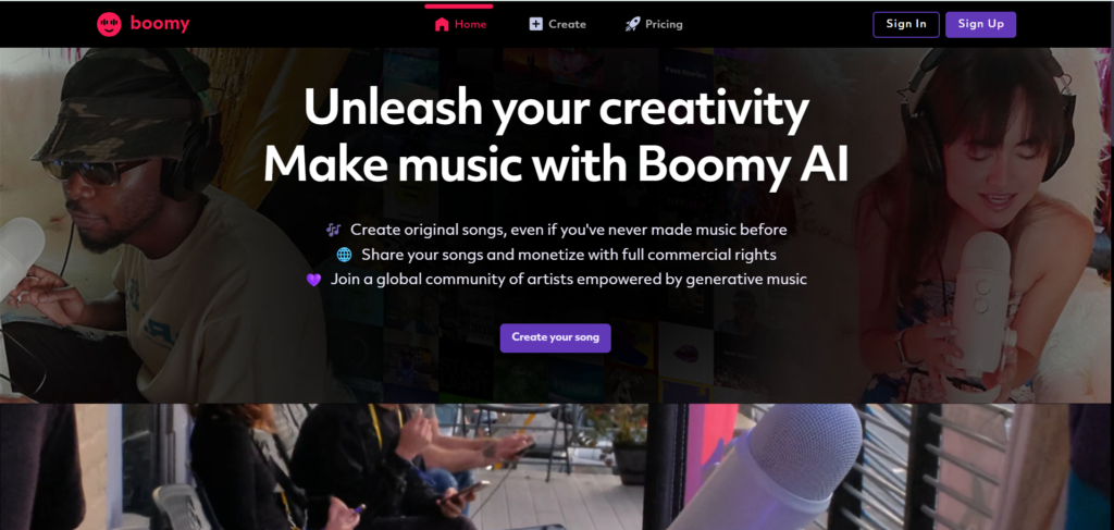 Boomy website interface 